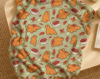 Dino Nuggets Blanket, Silly Safe Food Throw, Cozy Food Lover Velveteen Blanket, Neurodivergent Gift For Teen, College Dorm Dopamine Decor