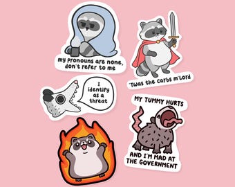 Cute Raccoon & Opposum Sticker Bundle, Funny Animal Meme Sticker Pack, Cute Waterproof Sticker, Gifts Under 10, Sarcastic Humor, Trash Cat