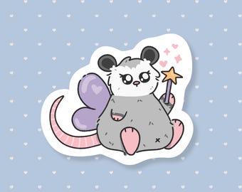 Whimsical Fairy Possum Sticker, Funny Animal Meme, Cute Waterproof Sticker, Whimsy Gifts Under 5 For Girlfriend & Teen, Kawaii Oppossum