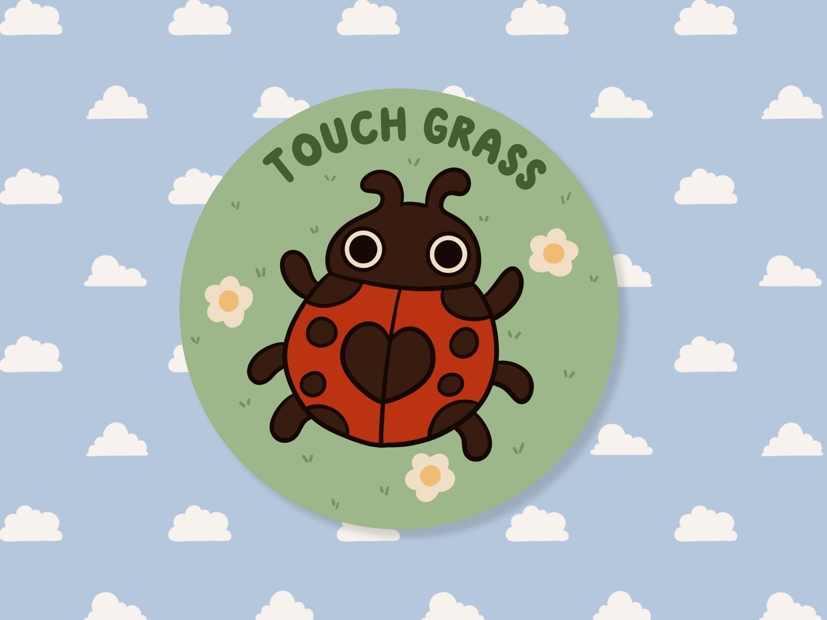 Touch Grass LadyBug Sticker, Funny Meme Sticker, Cute Waterproof Sticker, Neurodivergent Sticker Mental Health, Animal Stickers, Gen Z Humor