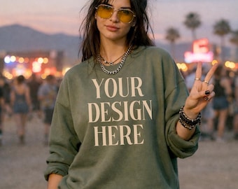 Gildan 18000 Military Green Mockup Kleidung Mockups Schlichtes Sweatshirt Gildan 1800 MockUp Blank Sweatshirt Inhaltserstellung Streetwear Mockup