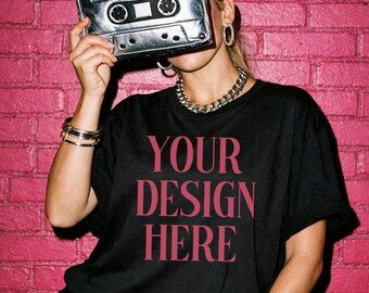 1717 Schwarz Trendy Y2k Mockup Blank Komfort Farben Inhalt Erstellung Kleidung Mockups Produktfotografie Schwarz TShirt Mockup Etsy Listing