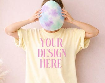 Maqueta de camiseta de Pascua Butter 1717, maqueta en blanco, colores cómodos, creación de contenido, maquetas de ropa, maqueta de Pinterest, maqueta de camiseta en blanco, listado de Etsy