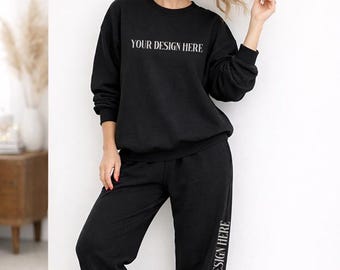 Sweatsuit Mockup G18000 Black Sweatpant Mock Up Gildan 1800 Mockup Faceless Marketing Product Photography Plain Sweatshirt Clothing Mockups