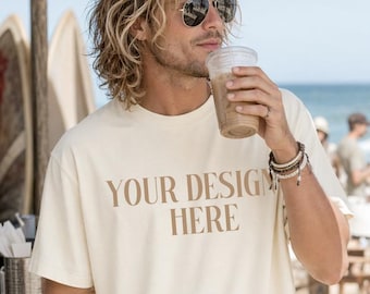 Elfenbein 1717 Mockup Komfort Farben 1717 Männer Mockup Blank Komfort Farben Content Creation CC 1717 Mockup Rohling T-Shirt Herren Strand Mockups