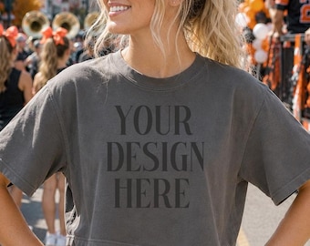 Crop-Mockups, Comfort Colors Boxy Football Shirt Mockups, Clothing Mockups, Blank T Shirt, Comfort Colors Crop Cheer Shirt Mockups, Pepper Mockup