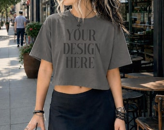 Crop-Mockups, Comfort Colors, Boxy Fall Shirt Mockup, Clothing Mockups, Blank T Shirt Mockup, Goth TShirt Mockup, Editorial Branding, Iced Coffee Mockups
