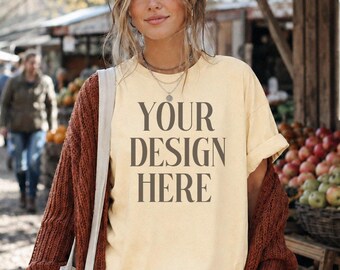 CC 1717 Mockup 1717 Butter Mockup Kleidung Mockups Herbsthemd Mockup Blanko-T-Shirt Editorial Branding Bauernmarkt Mockup Kleidung