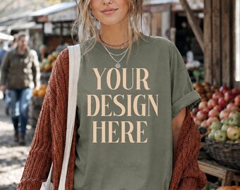 Moss CC 1717 Mockup CC 1717 Mockup Kleidung Mockups Editorial Branding Blank T-Shirt Produktfotografie Bauernmarkt Mockup Herbst Tee Mock