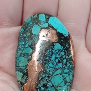 Copper Lake Turquoise - Natural Copper in Turquoise Cab / Cabochon Freeform 82ct 520-6