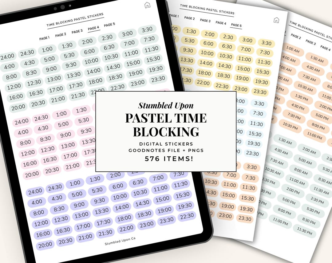 500 + Pastel Time Blocking Digital Stickers for Goodnotes | Time ...