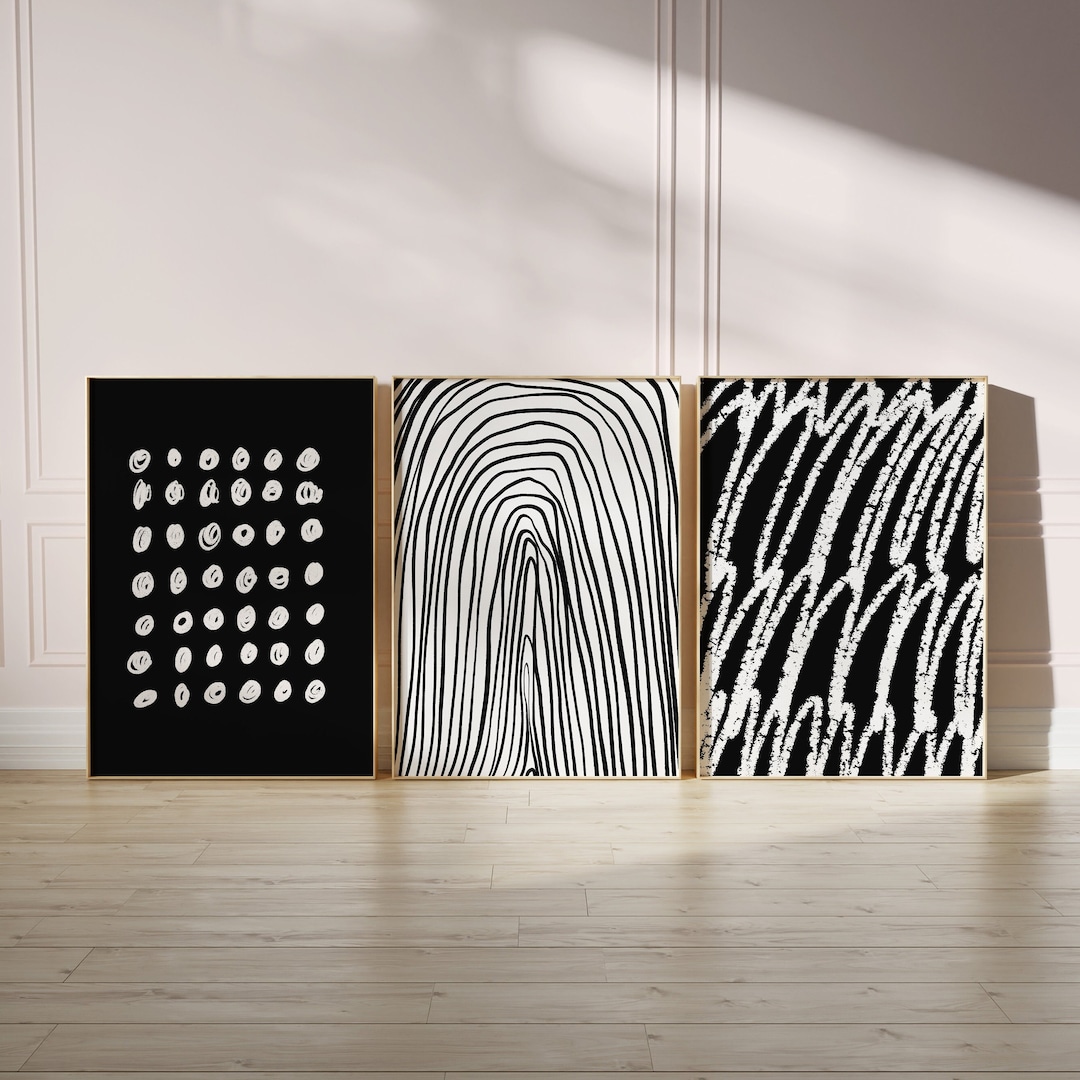 Modern Black Set of 3 Art Prints | Mid Century Modern| Printable Wall ...