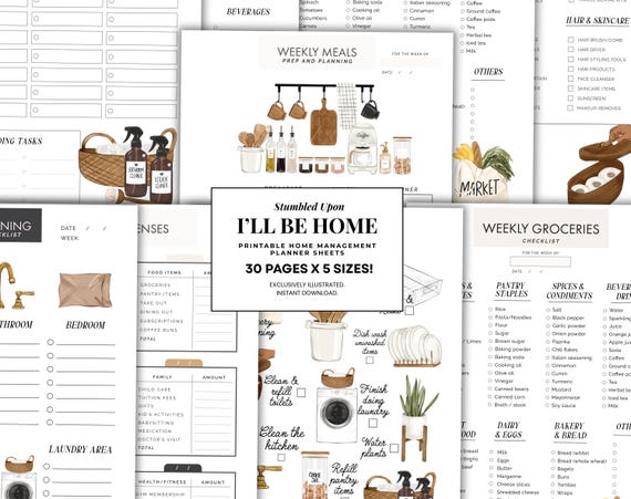 Home Management Printable Set, Weekly Reset Checklist, Cleaning Planner Bundle, A4 A5 Letter Happy Planner, Commercial Use Available