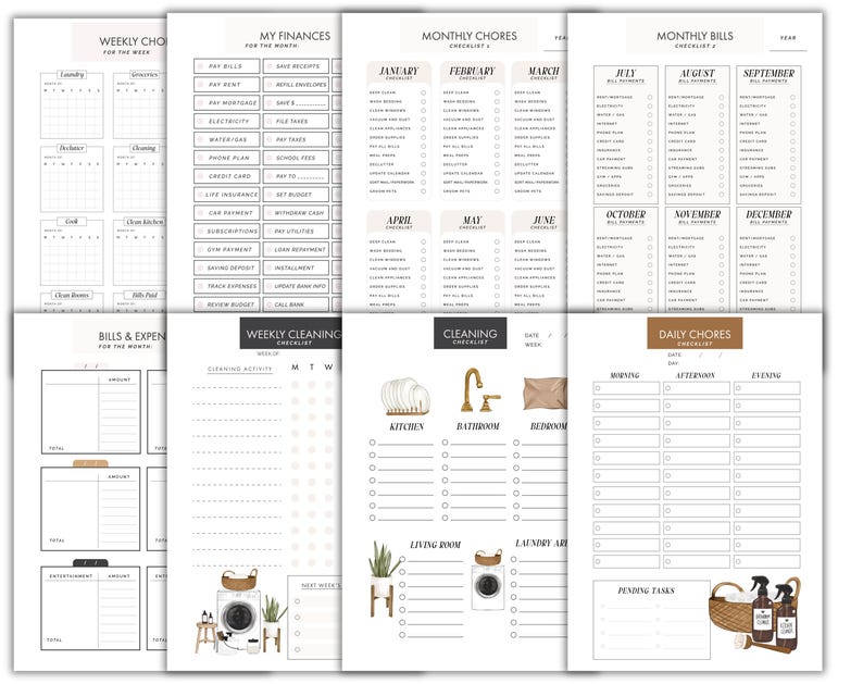 Home Management Printable Set, Weekly Reset Checklist, Cleaning Planner ...