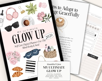 Planificador digital Glow Up 2026: semanal, mensual y diario, para el autocuidado, para el bienestar, para planificar con iPad y para la productividad.