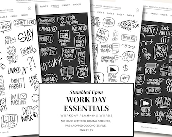 300 Hand Lettered Office/Work Digital Planner Stickers: Office Doodles, GoodNotes Pre-cropped (PDF Guide Included) , Digital Word Stickers