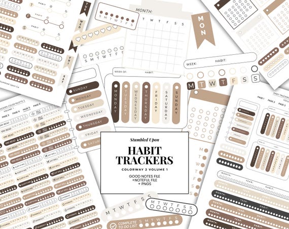 Digital Habit Tracker Stickers for Daily Planning Neutral, Weekly Wellness Digital Planning Stickers,Pre-cropped for Goodnotes and Noteful