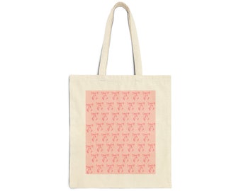 Coquette Tote Bag, Cute Tote Bags, Ribbon tote bag, Pink Bow Tote Bag, Aesthetic Tote Bag, Coquette Design, Gifts for her, Cotton Tote Bag