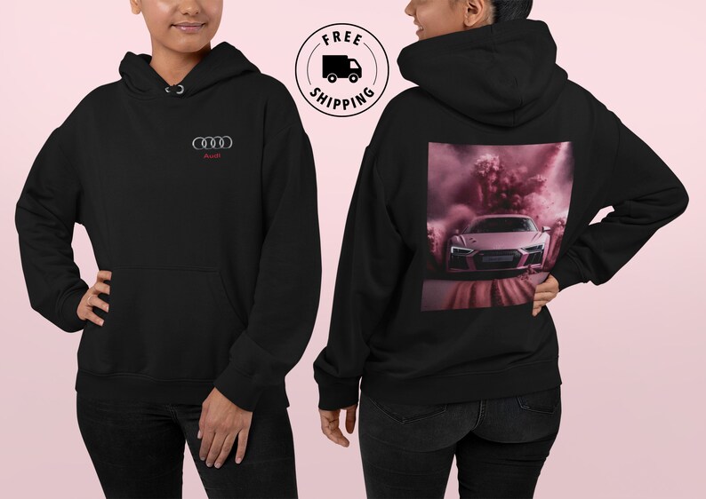 Audi R8 Hoodie, Audi Hoodie, Pink R8 Hoodie, Gift for him,Gift for Boyfriend, Audi Sweatshirt, Audi T-Shirt, Audi Crew, Car Hoodie, Audi Fan image 1