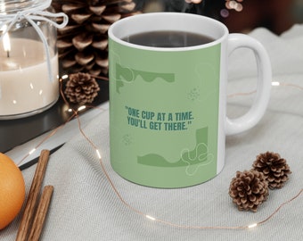 Sage Green Aesthetic Affirmation Mug: One Cup at a Time, You'll Get There