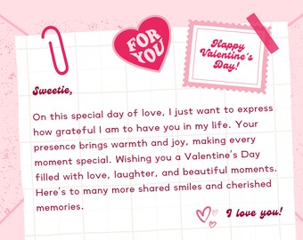 Sweet Editable Digital Valentine's Day card for Boyfriend, Girlfriend, Fiancé, Husband, Wife