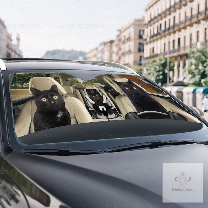 Black Cat Family Car Sun Shade