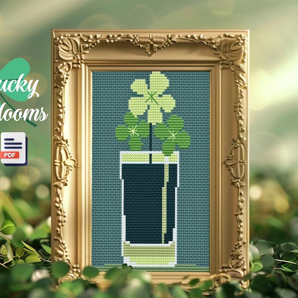 Shamrock Blooms St Patricks Day Cross Stitch Pattern, Digital Download, Wall Art Decor, Gift
