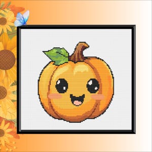 Pumpkin Cross Stitch Pattern - Instant PDF Download - Cute Kawaii Design - Halloween Decor - Family Friendly - Fall Decor Needlework