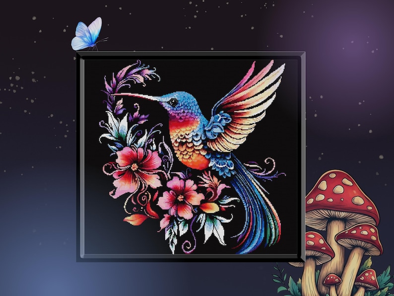 Enchanted Hummingbird Cross Stitch Pattern - Colorful & Mystical Design ...