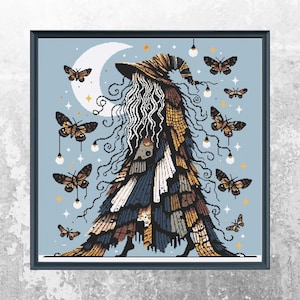 Witch Cross Stitch Pattern - Instant PDF Download - Gothic Witchy Decor - Halloween Embroidery - Mystical Modern Witch