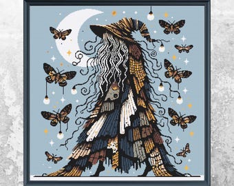 Kruissteekpatroon heks - Instant pdf-download - Gothic Witchy Decor - Halloween - Mystieke moderne heks