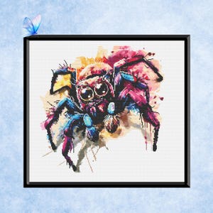 Watercolor Spider Cross Stitch Pattern  - Instant PDF Download - Tarantula - Colorful Insect Design - Modern - Vibrant Embroidery