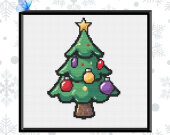 Christmas Tree Cross Stitch Pattern- Instant PDF Download - Holiday Tree - Ornaments Star - Festive