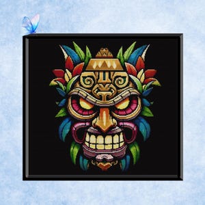 Tiki Mask Cross Stitch Pattern - Instant PDF Download - Tribal - Island Vibes - Cultural - Tiki Totem