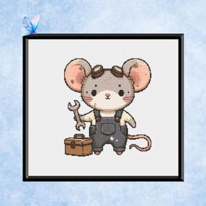 Mouse Mechanic Cross Stitch Pattern - PDF Download - Craft Room Decor - Wall Art for Workshop