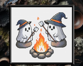 Halloween Ghost Campfire Cross Stitch Pattern - PDF Download - Spooky - Fall Decor - Witch Ghost