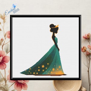 Princess Silhouette Cross Stitch Pattern - Instant PDF Download - Fairy Tale Decor - Princess Ball Gown