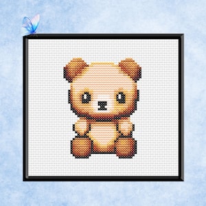 Padrão de ponto cruz de ursinho de pelúcia - Download instantâneo em PDF - Filhote de urso fofo - Design de quarto infantil para berçário