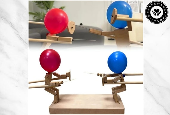 Whack-a-balloon Bamboo Duel: Handcrafted Wooden Fencing Puppets