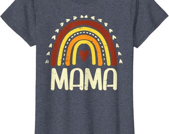 Boho Rainbow Mama Heart Cute Mothers Day Mom Mommy Women T-Shirt