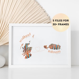 Rotuma to Scotland Map with Heart Print | Sunset Peach (Digital Download, 5 sizes)