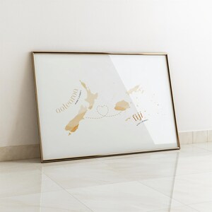 Map with Heart FIJI to AOTEAROA, Sandy Beige Watercolour | Keepsake | Fiji Gift | Instant Download | Digital Printable | Framed Print