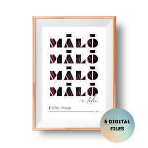 Tonga MALO E LELEI (Hello; Hibiscus Red) Poster | Tongan Gift | Pasifika Print | Polynesia Wall Art | Tongan Language | Instant Download