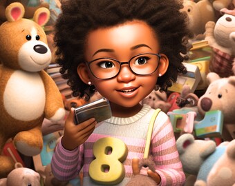 Stuffed Teddys and Books | Kids Playroom Art |African American Art | Digital Download