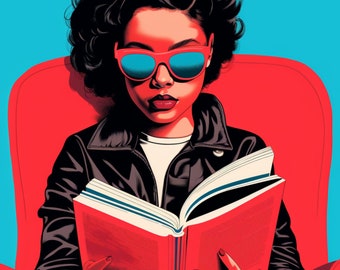 Printable Pop Art of Teenage African American Girl Reading A Book | Digital Download | Art for Home, Classroom and Library Decor