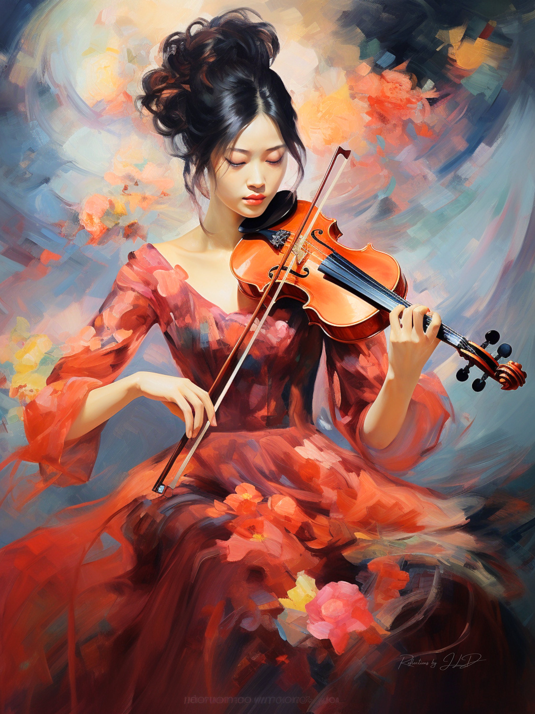 The Violinists | Lady Playing a Violin | Violin Art | Set of 3 ...
