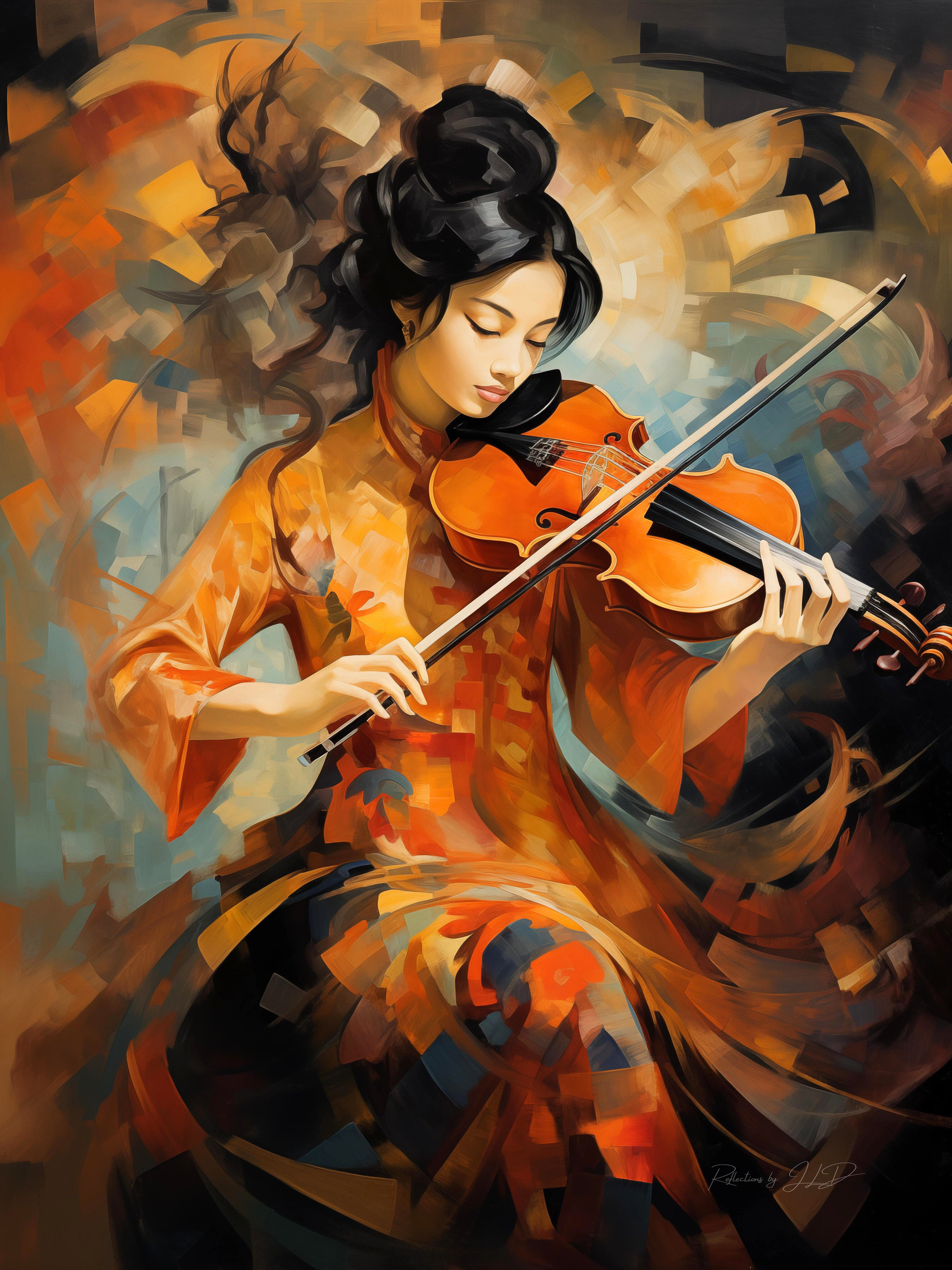 The Violinists | Lady Playing a Violin | Violin Art | Set of 3 ...