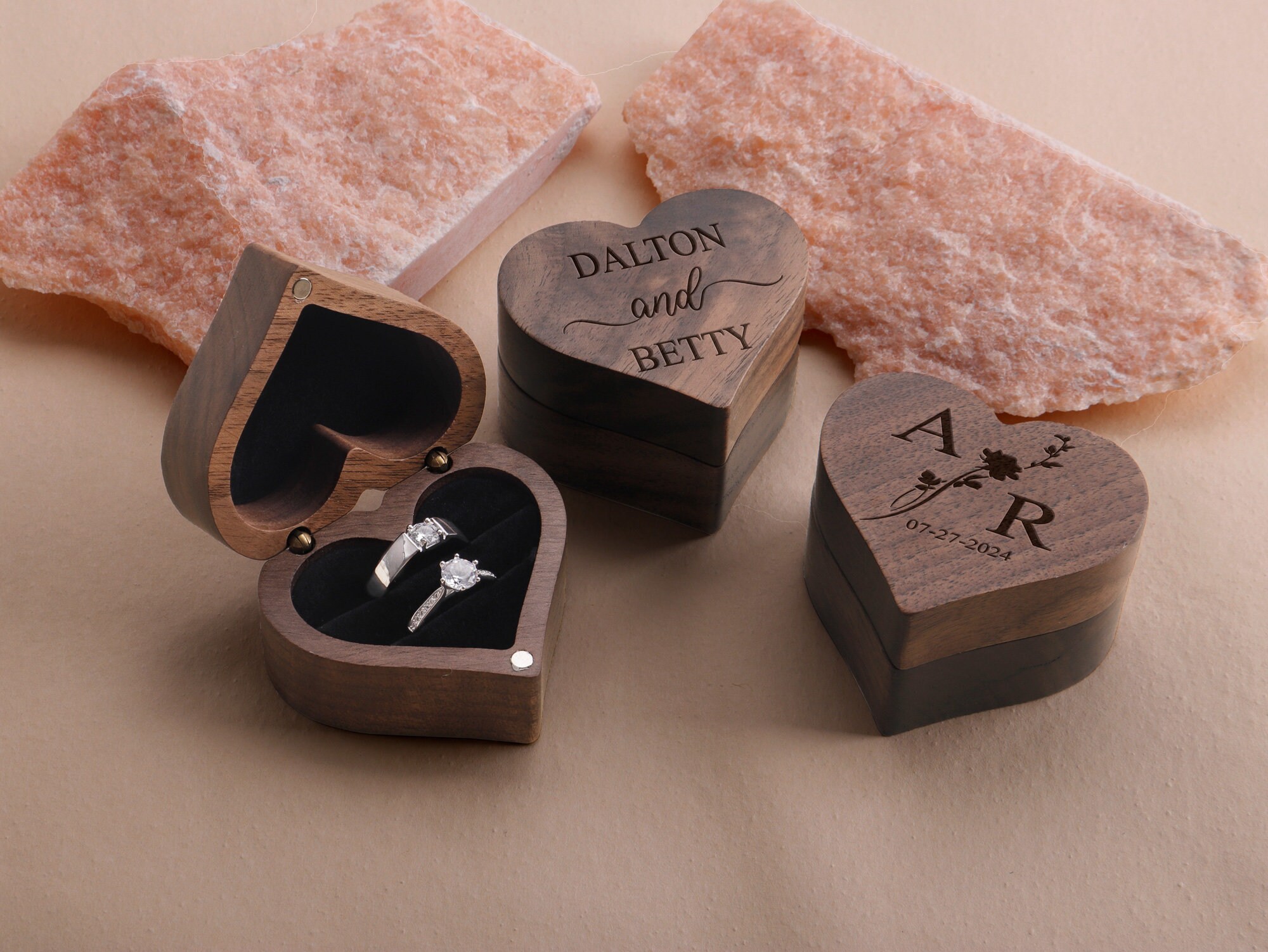 Personalized Wooden Ring Box, Ring Box for Wedding Ceremony, Custom Wedding Ring Box