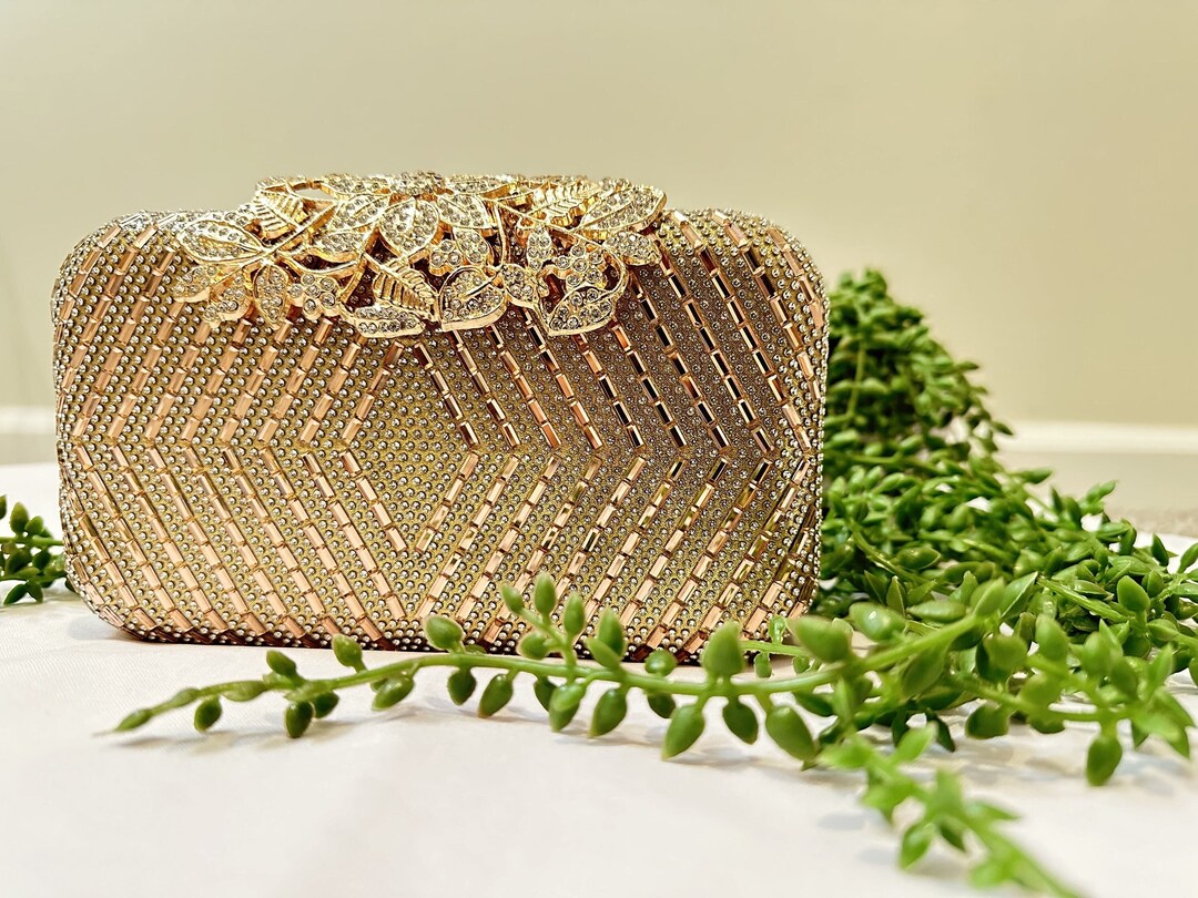 Golden Bridal Clutch Evening Bag Perfect for Party Prom Wedding Handbag
