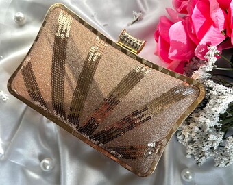 Rose Gold Evening Clutch Sequence Work Party Clutch Bag Rhinestone Clutch Bridesmaid Gift Gift For Mom Wedding day Purse Wedding Gifts